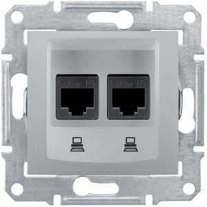 Розетка компьютерная двойная RJ45 кат. 5e UTP алюминий SEDNA SDN4400160